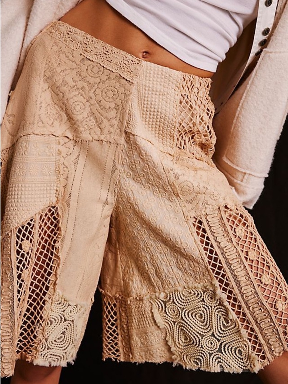 Free People Tess Patched Shorts Brownie Lace Patchwork Bermuda Shorts Size S NWT